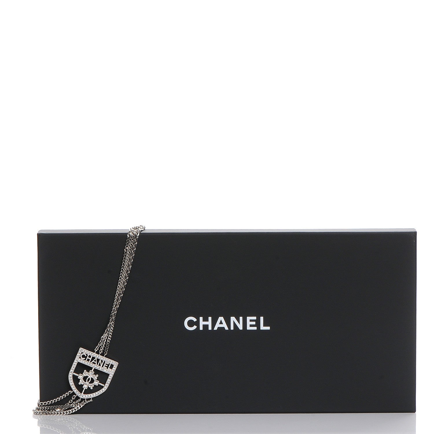 Chanel Baguette Crystal CC Shield Multi Strand Long Chain Necklace Silver 7 of 7