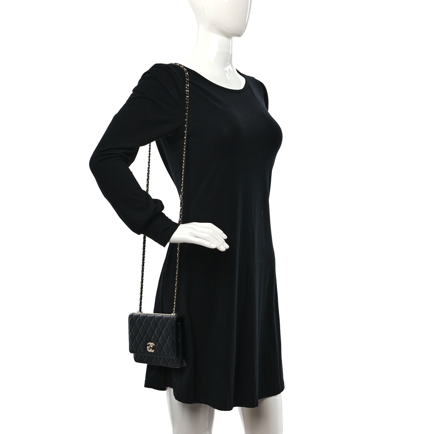 Lambskin Quilted Trendy CC Wallet On Chain WOC Black