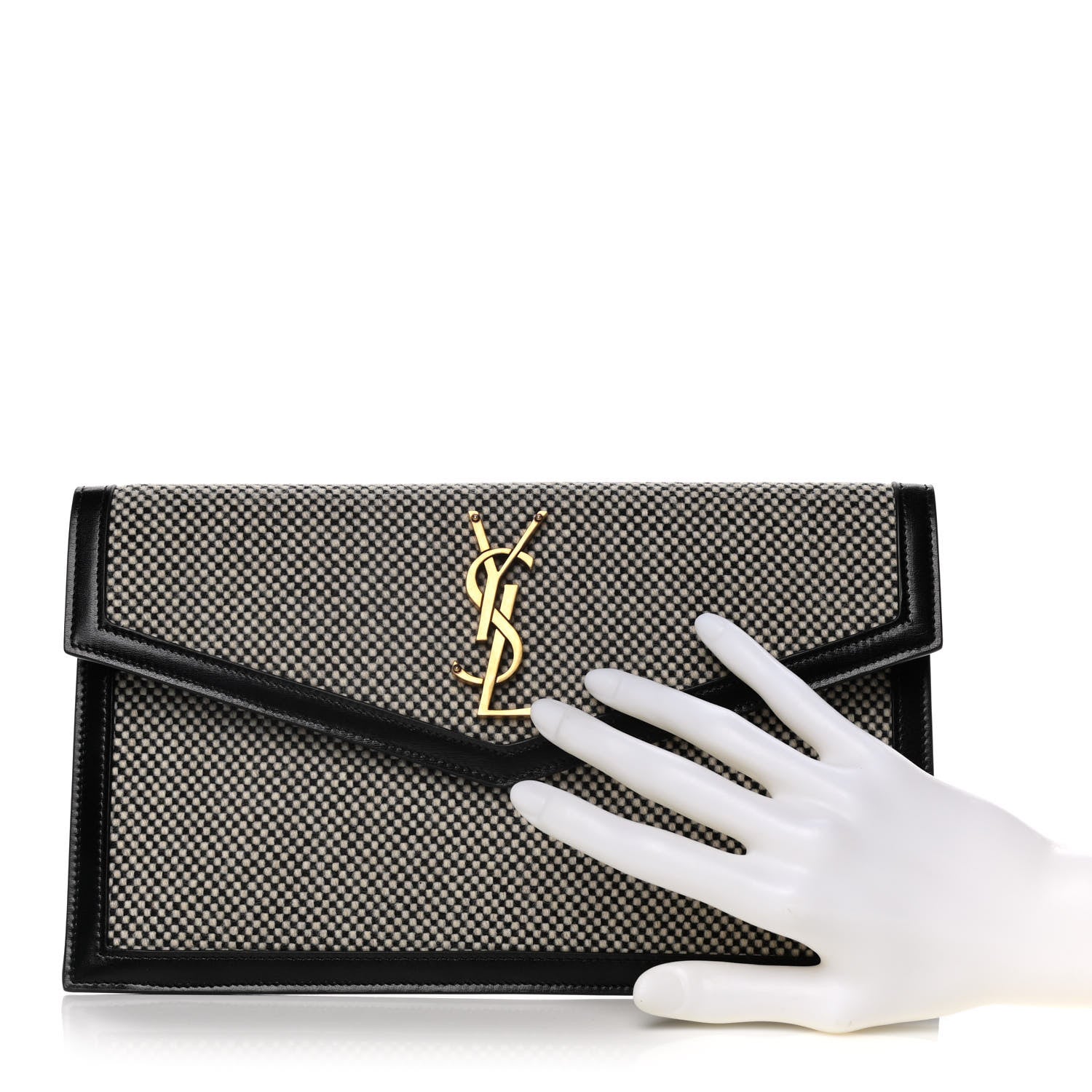 Saint Laurent Canvas Uptown Pouch Black White 2 of 10