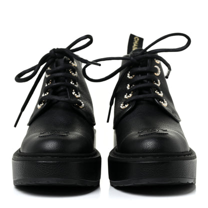 Chanel Calfskin Pearl Lace Up Combat Short Boots 35 Black 2 of 6