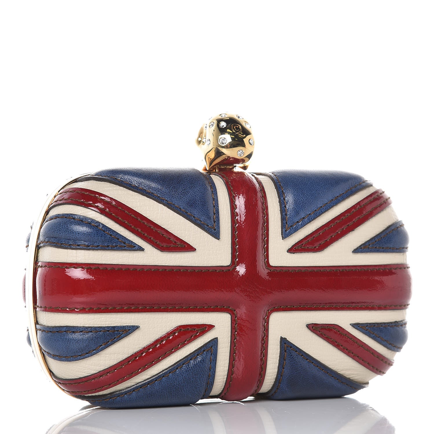 Alexander McQueen Patent Calfskin Britannia Skull Box Clutch Red Blue 3 of 8