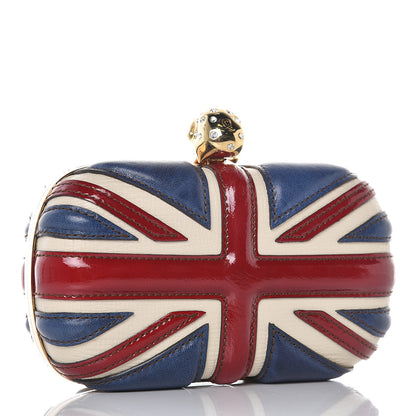 Alexander McQueen Patent Calfskin Britannia Skull Box Clutch Red Blue 3 of 8