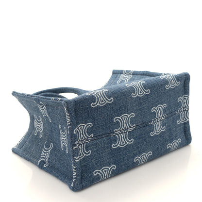 Celine Denim Calfskin Triomphe Print Cabas Blue Tan 4 of 9