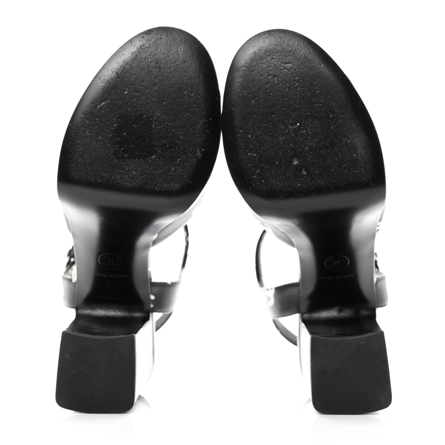 Printed Lambskin CC Platform Sandals 38 Black White