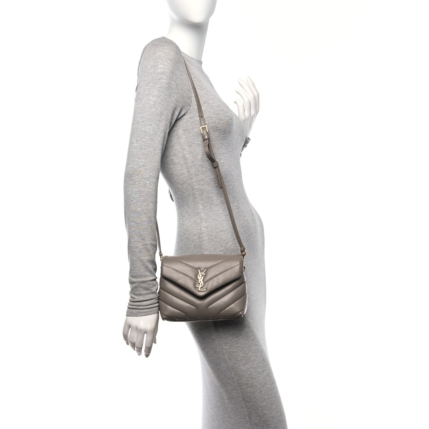 Saint Laurent Calfskin Y Quilted Monogram Toy Loulou Crossbody Bag Dark Beige 2 of 11