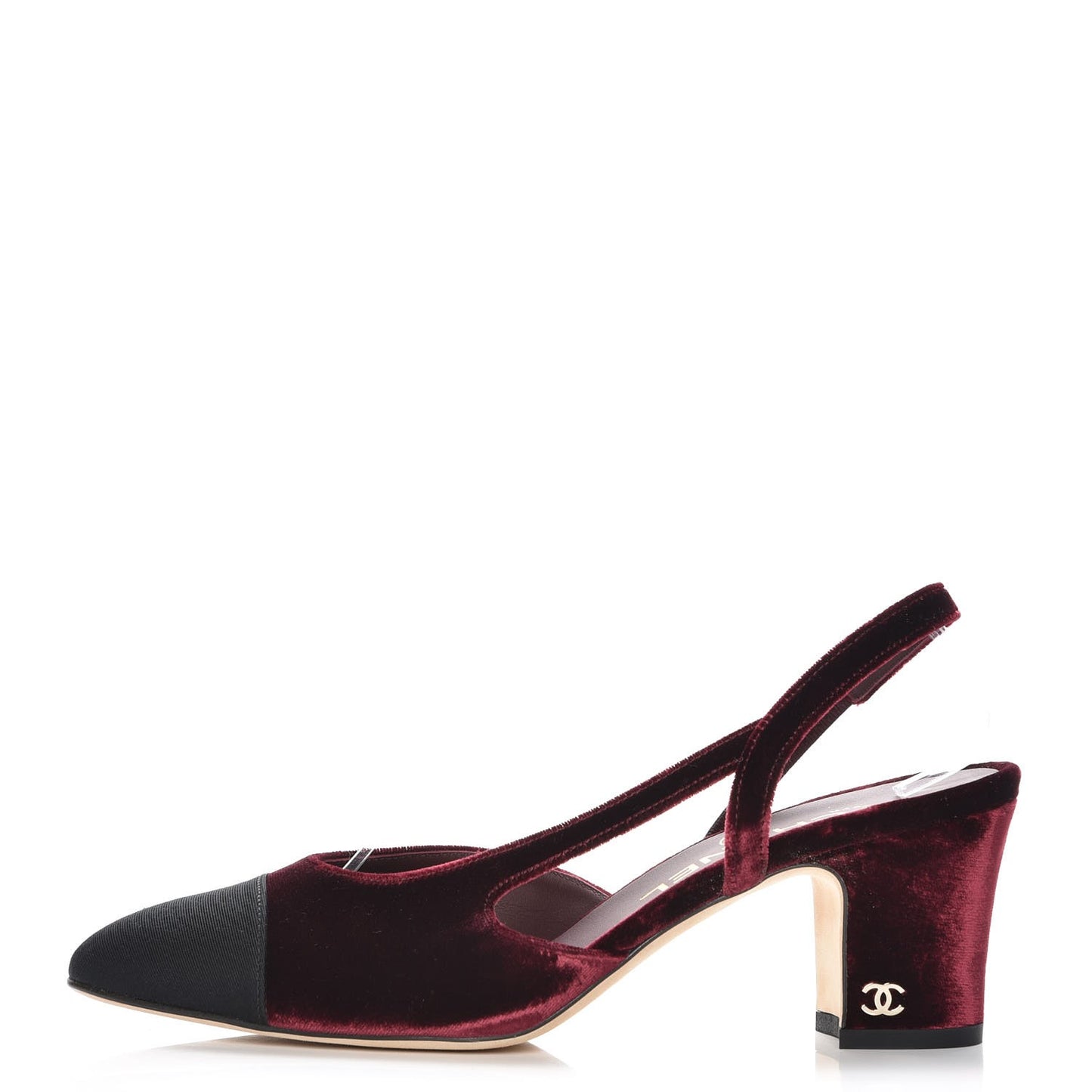 Velvet Grosgrain Cap Toe CC Slingback Pumps 37 Burgundy Black