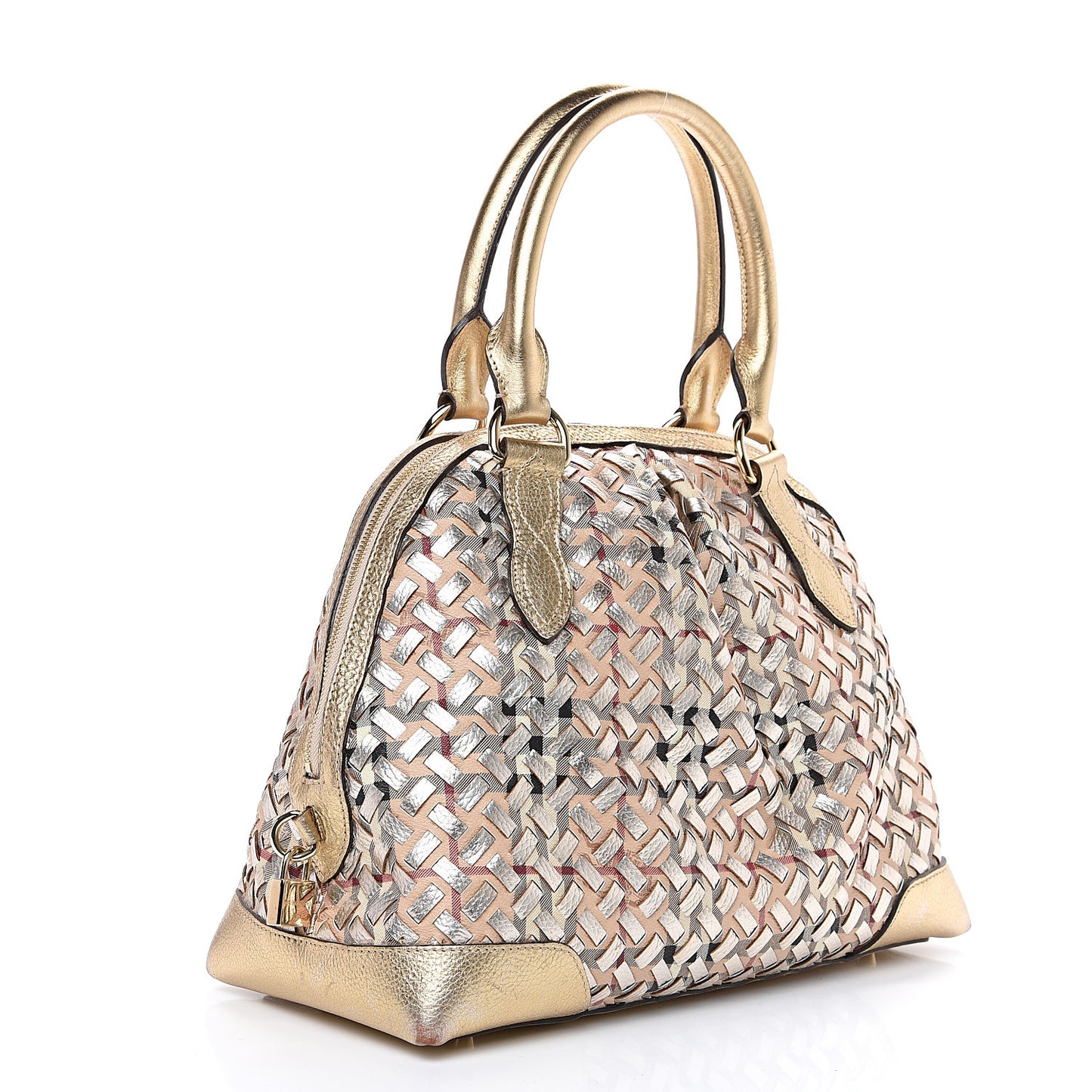 Metallic Woven Haymarket Check Thornley Satchel Gold