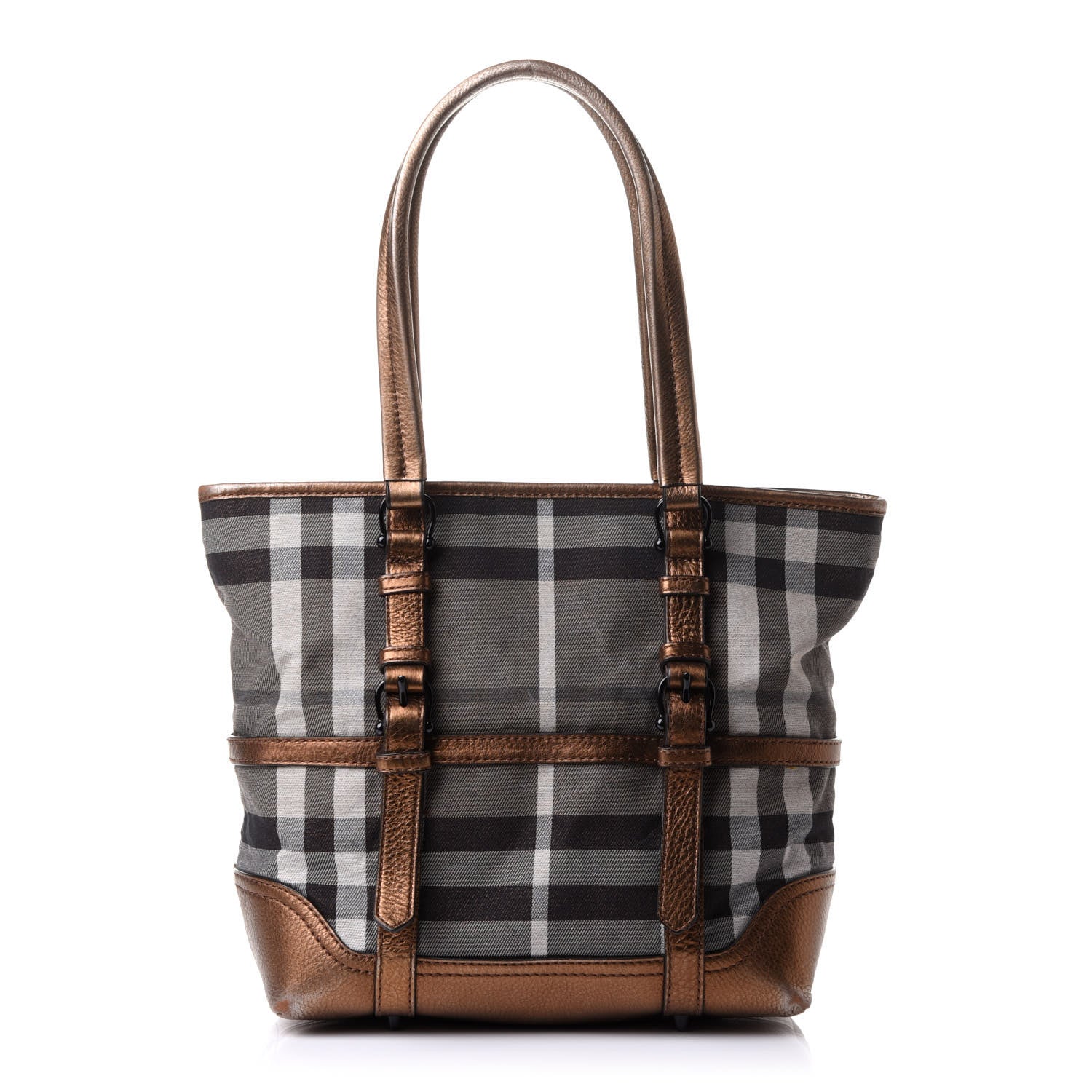 Burberry Metallic Calfskin House Check Tote Bronze 1 of 10