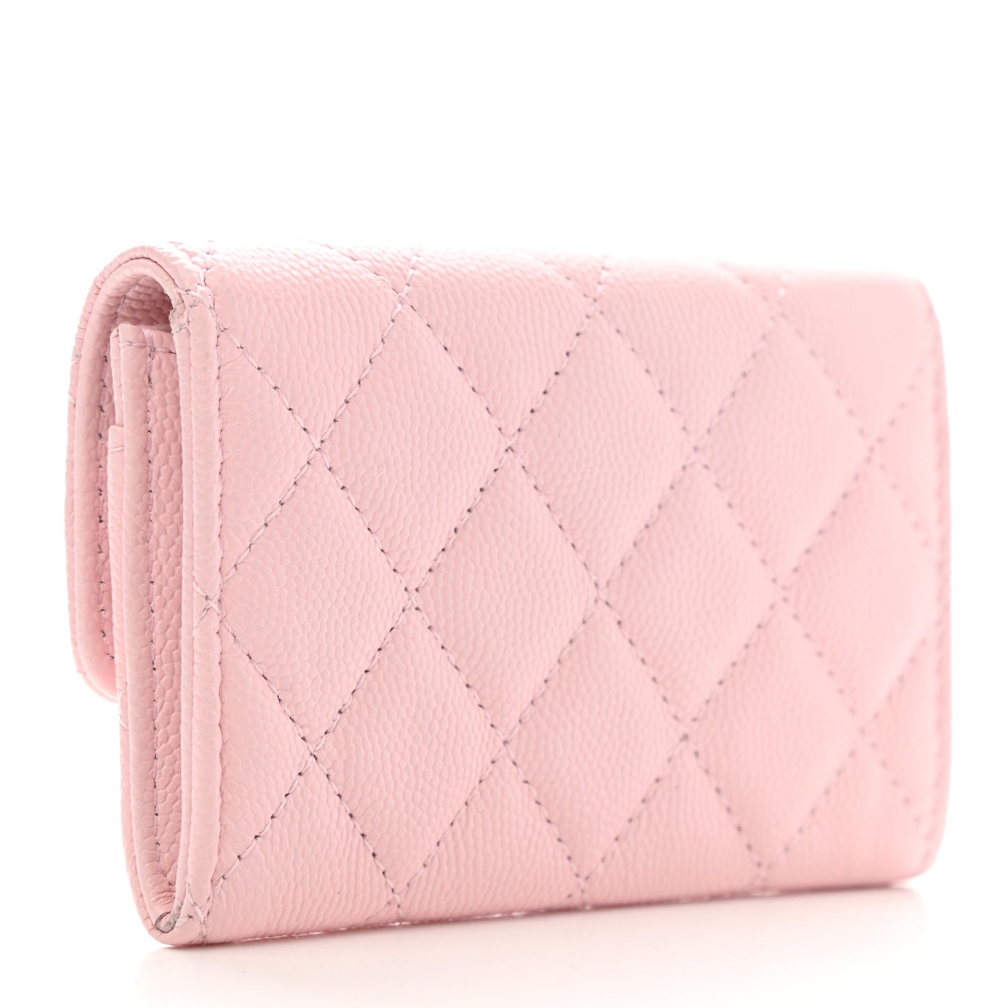 Caviar Quilted Crystal CC Flap Card Holder Pink