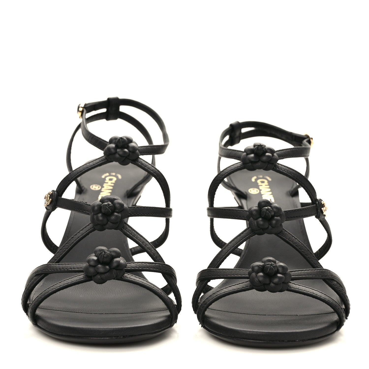 Chanel Calfskin Camellia Sandals 37 Black 2 of 8