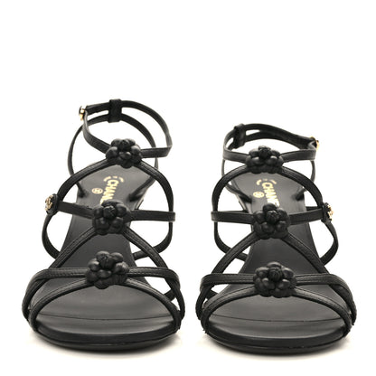 Chanel Calfskin Camellia Sandals 37 Black 2 of 8