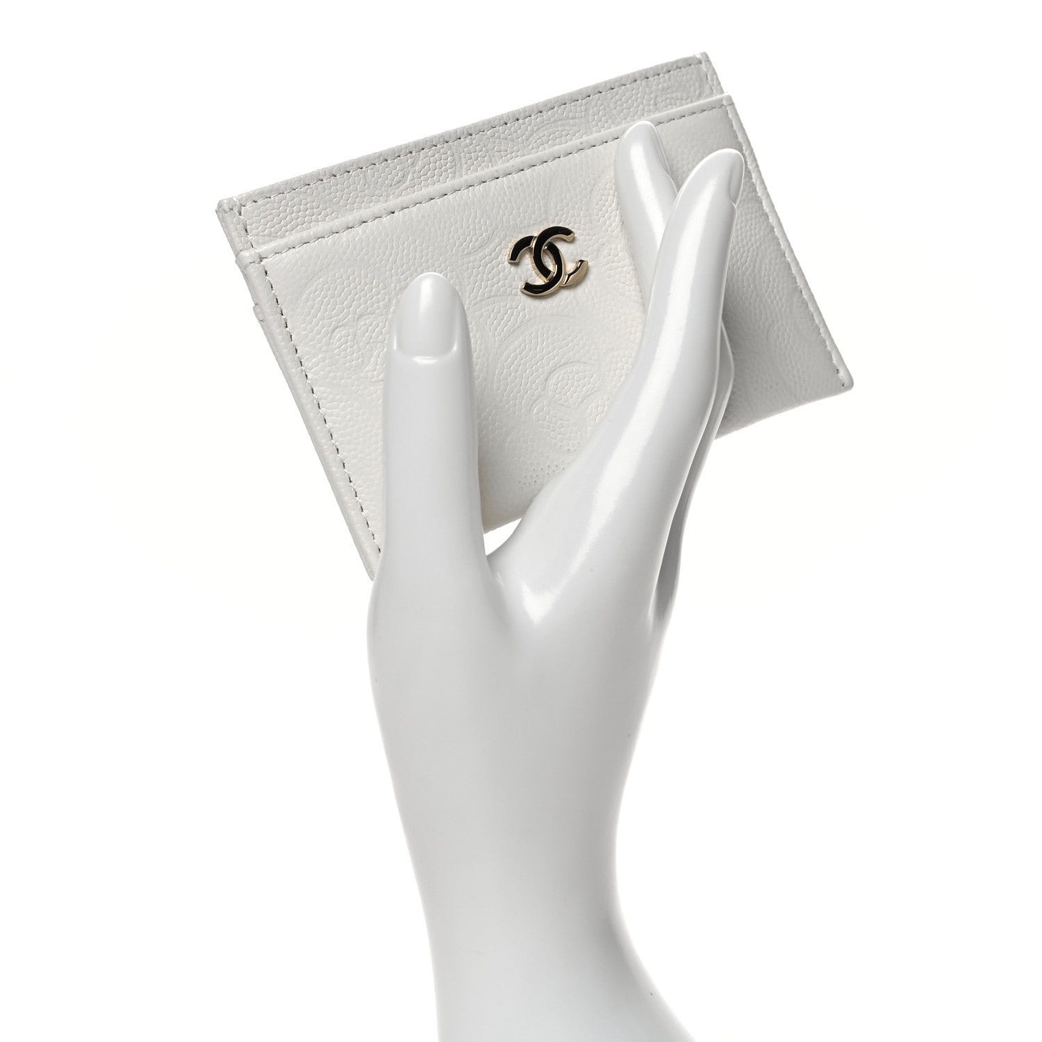Chanel Caviar Camellia Embossed Card Holder White 2 of 10