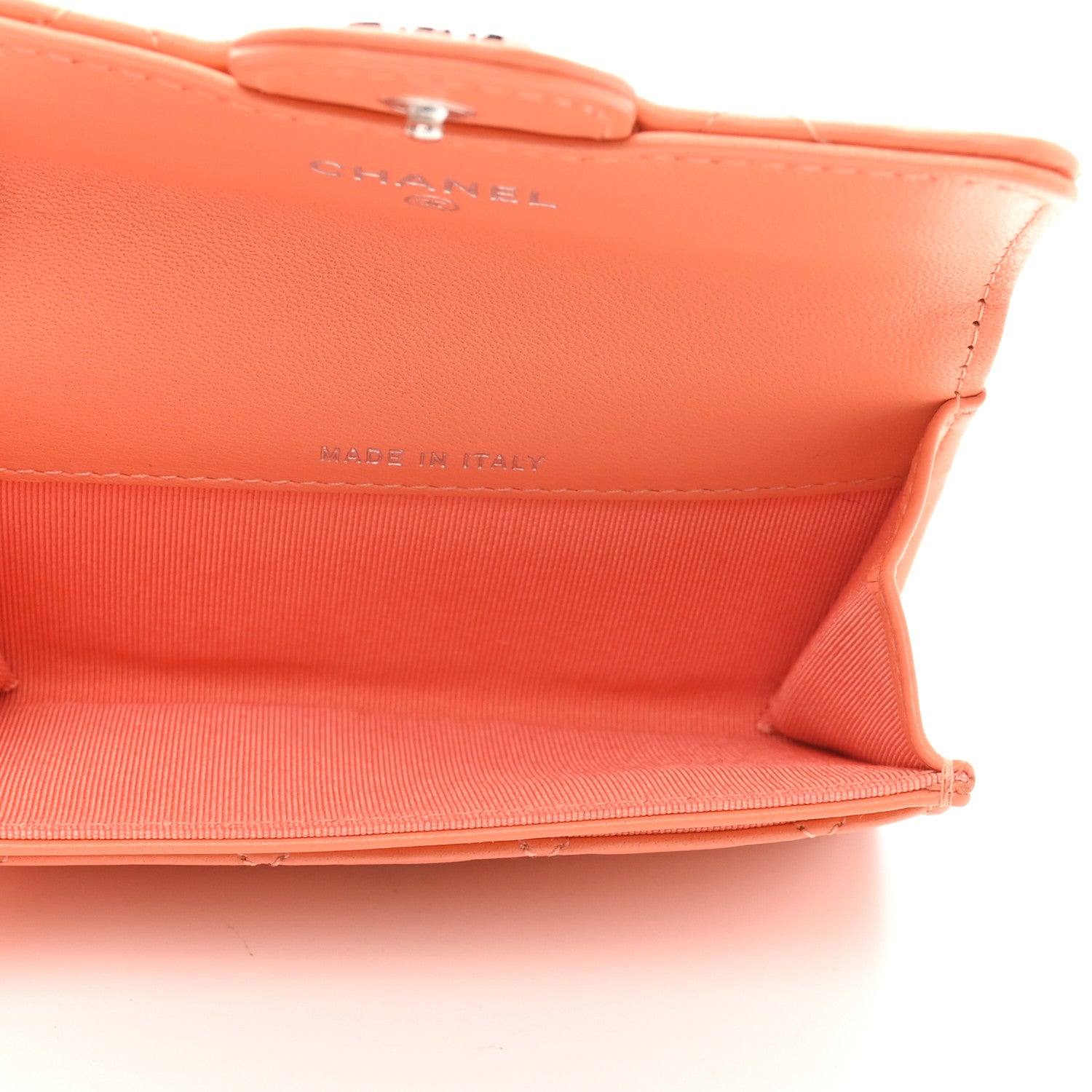 Chanel Lambskin Quilted Flap Card Holder Wallet Orange 5 of 8