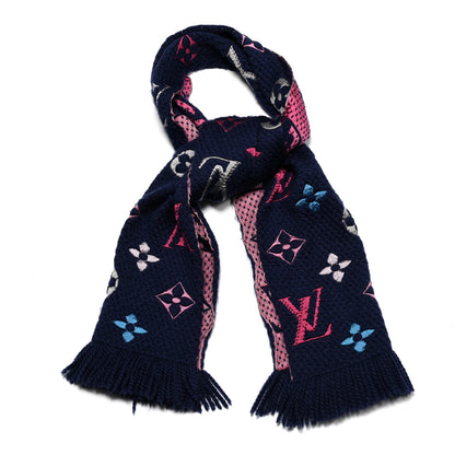 Louis Vuitton Wool Silk Rainbow Logomania Scarf Navy 1 of 4
