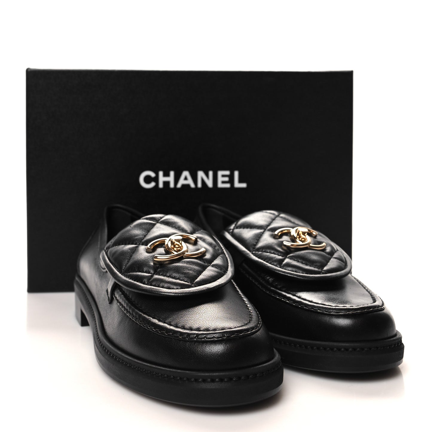 Lambskin Quilted CC Turnlock Loafers 38.5 Black