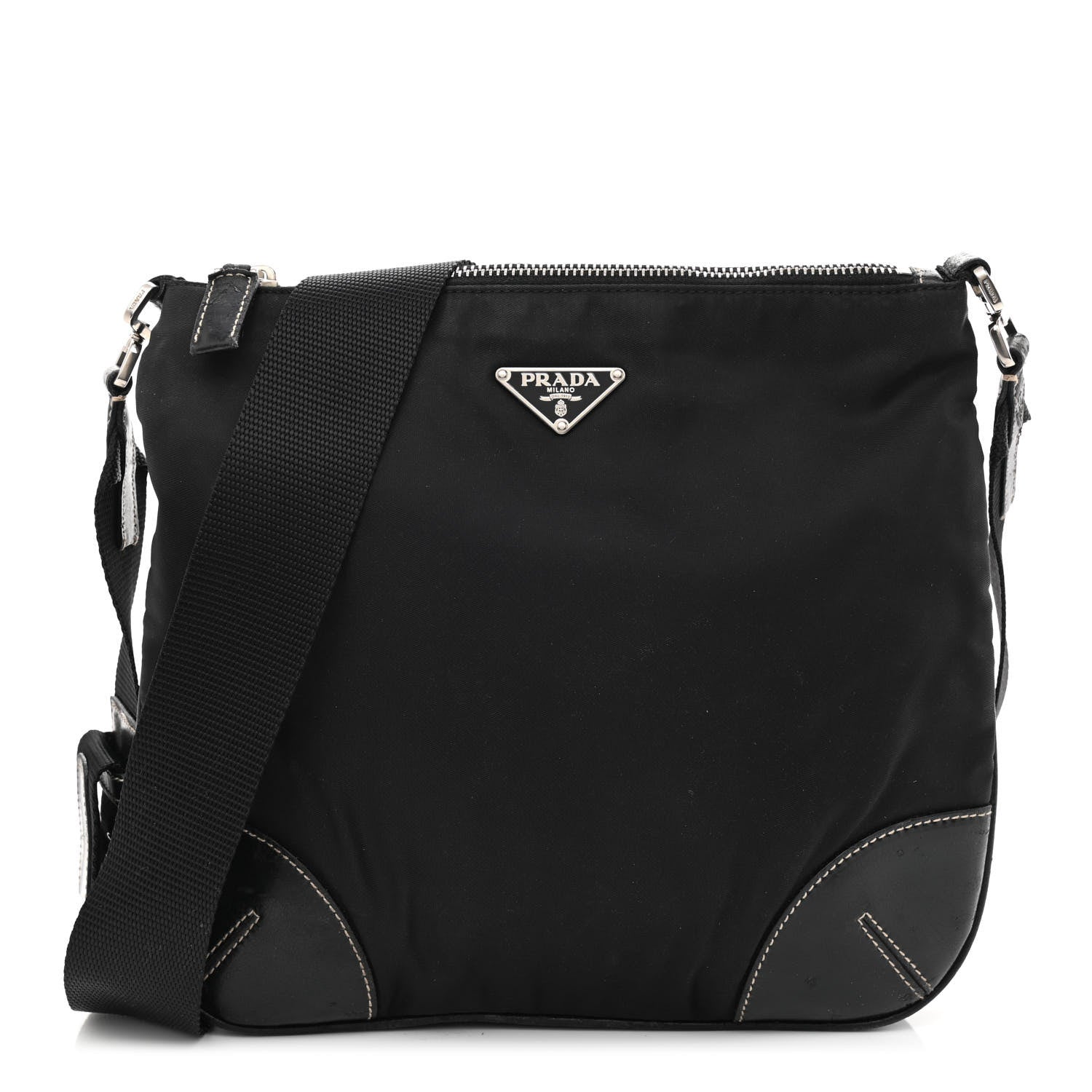 Prada Tessuto Nylon Calfskin Flat Messenger Bag Black 1 of 12