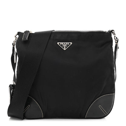 Prada Tessuto Nylon Calfskin Flat Messenger Bag Black 1 of 12