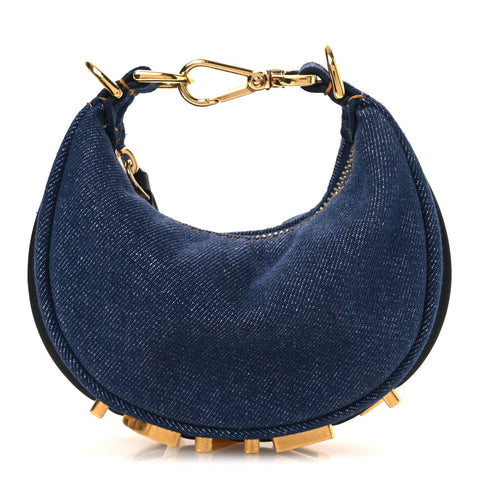 Denim Shiny Nappa Nano Fendigraphy Hobo Charm Blue Moro