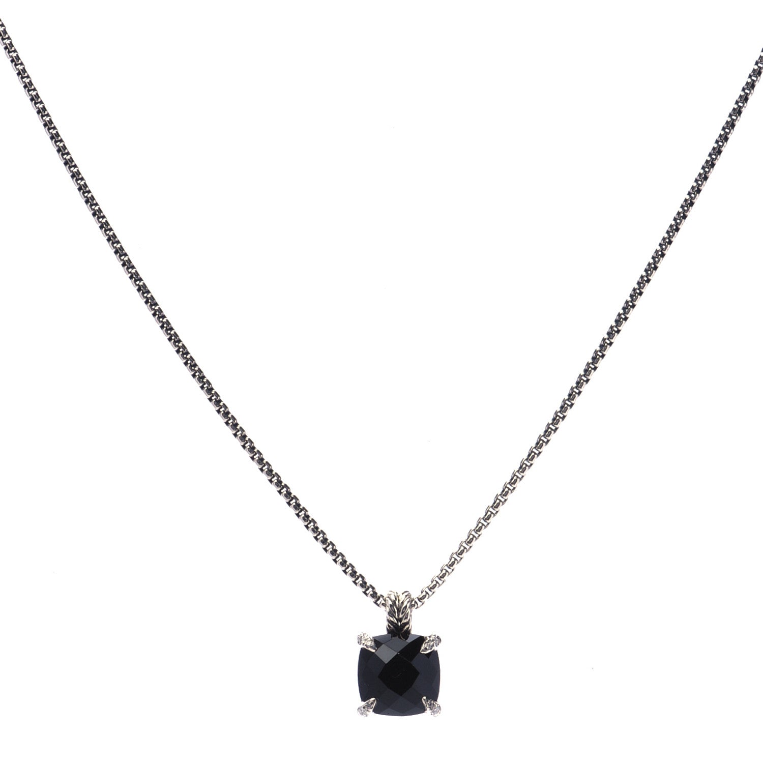David Yurman Sterling Silver Diamond Black Onyx 11mm Chatelaine Pendant Necklace 1 of 5