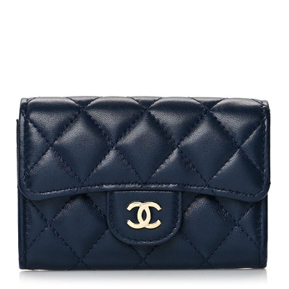Chanel Lambskin Quilted Flap Card Holder Wallet Navy 1 of 10