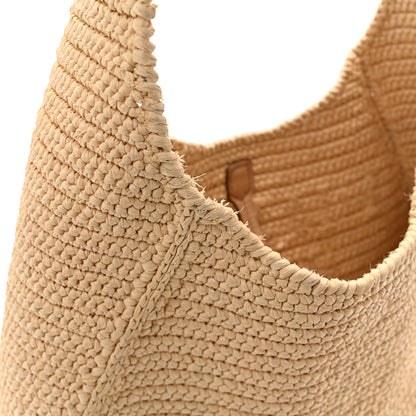 Prada Yarn Raffia Effect Crochet Embroidered Logo Hobo Naturale 12 of 13