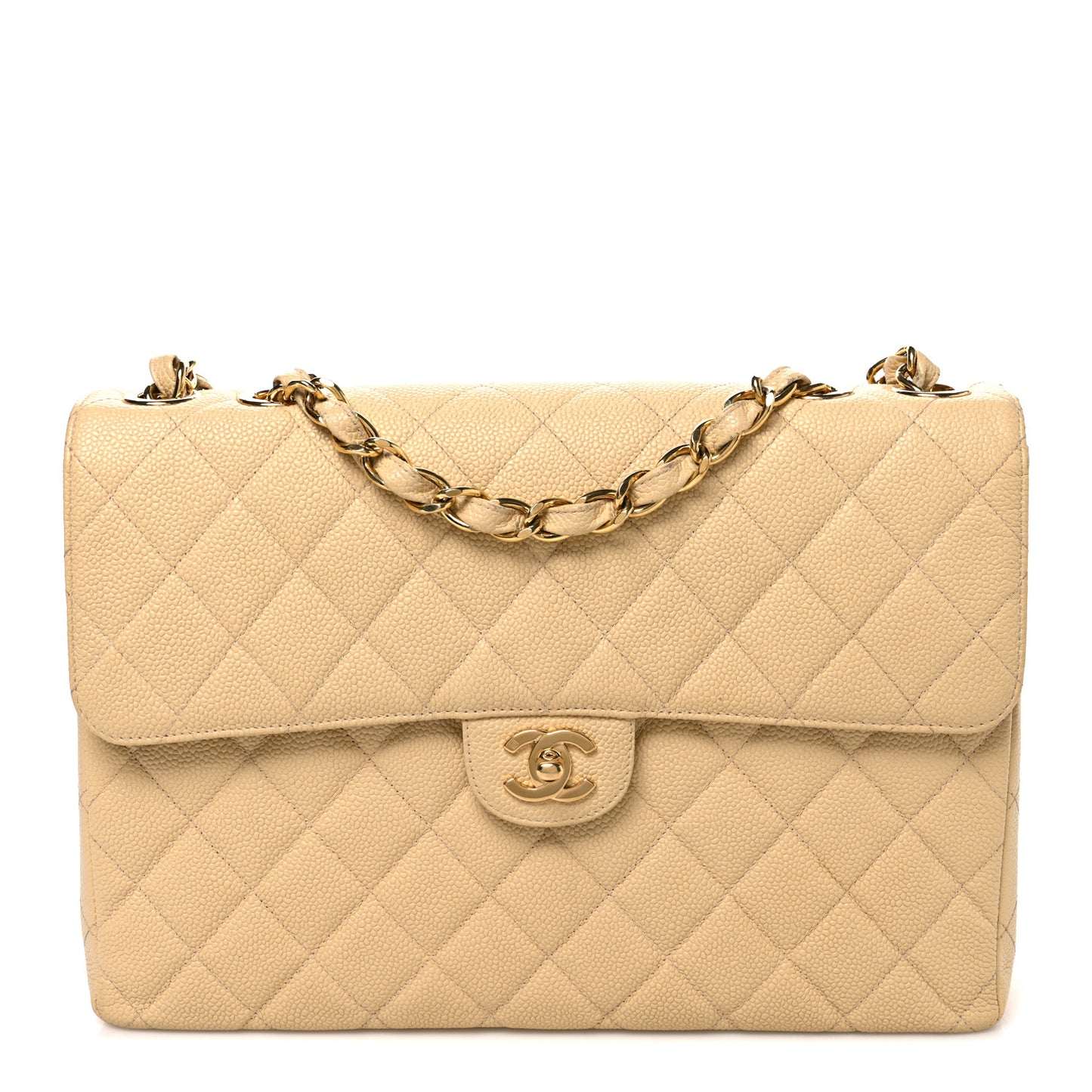 Caviar Quilted Jumbo Single Flap Beige