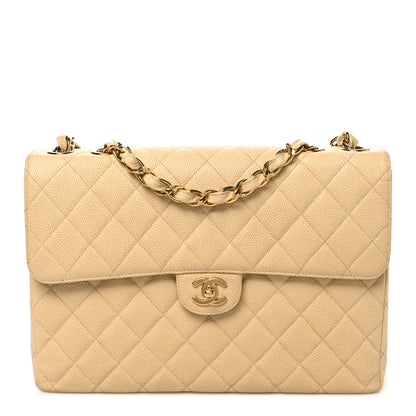 Chanel Caviar Quilted Jumbo Single Flap Beige 1 of 10