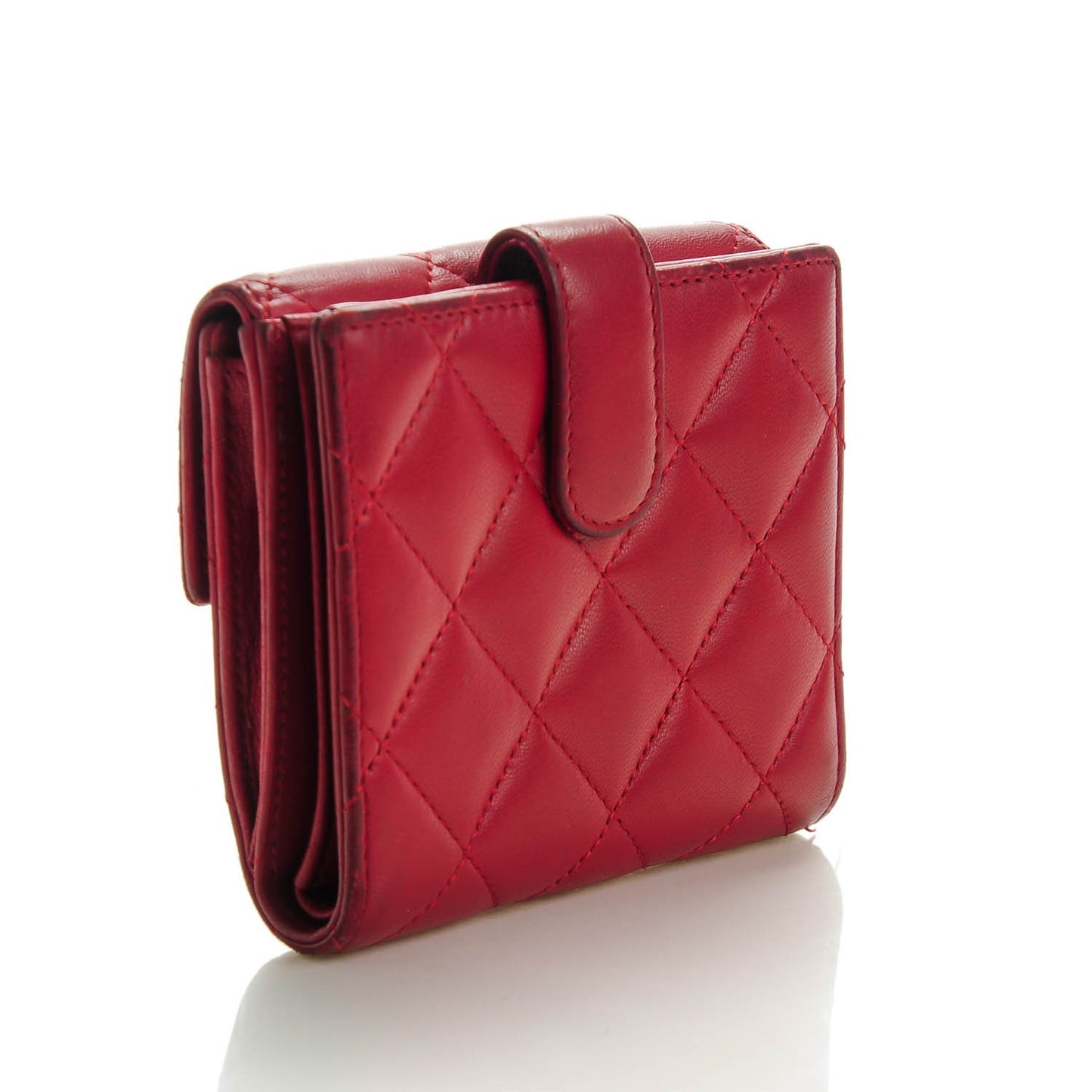 Lambskin Quilted French Flap Wallet Red