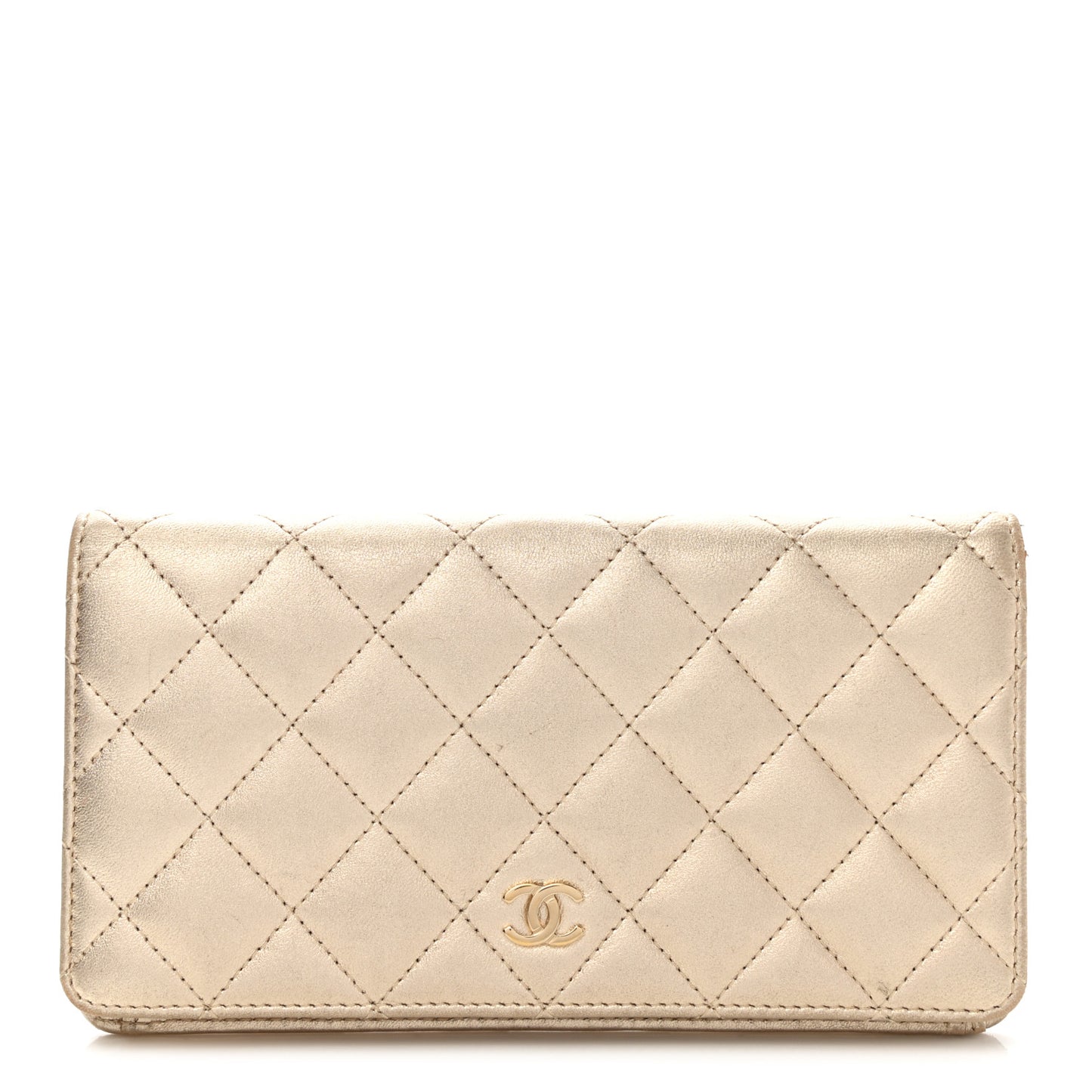 Metallic Lambskin Quilted Yen Wallet Gold