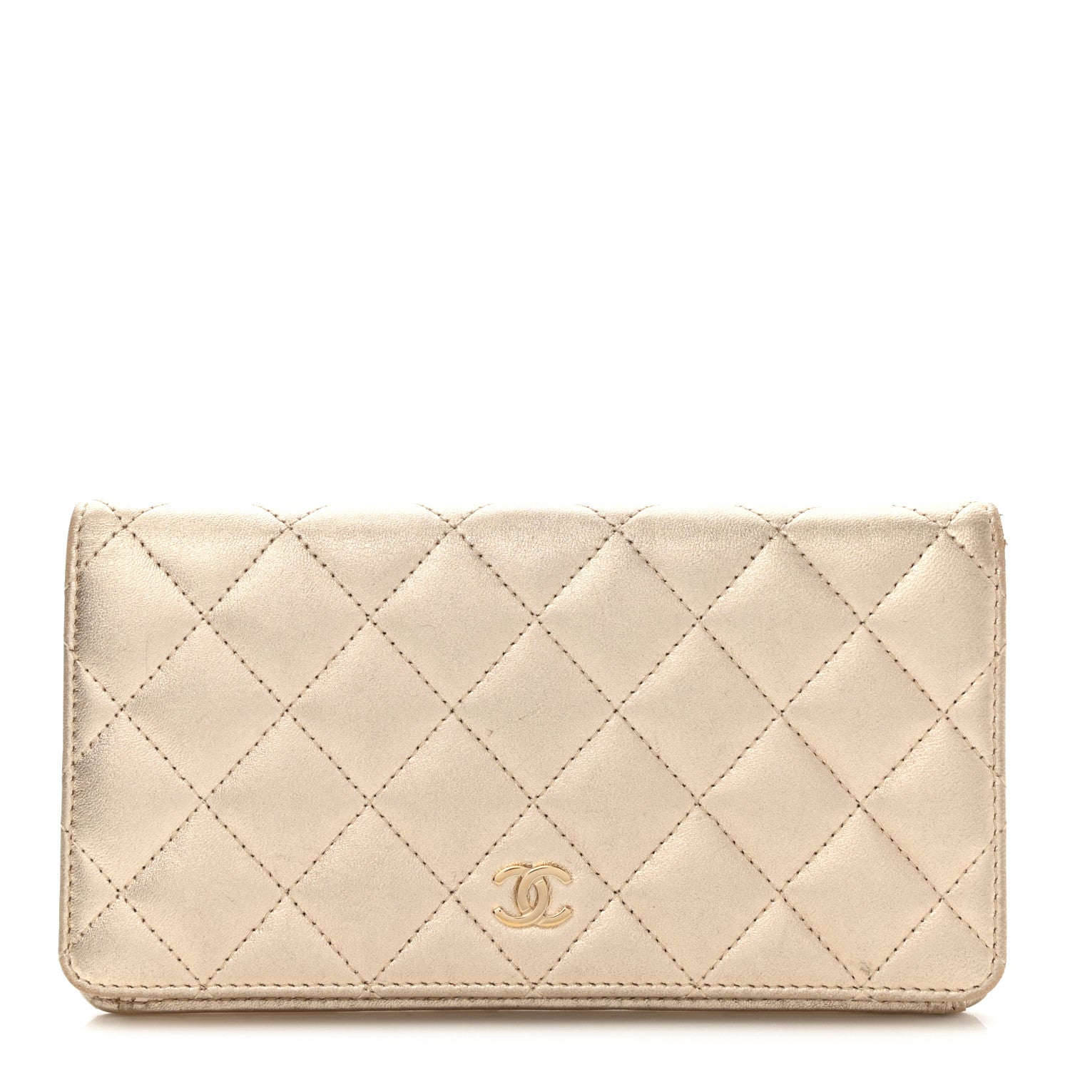 Chanel Metallic Lambskin Quilted Yen Wallet Gold 1 of 10