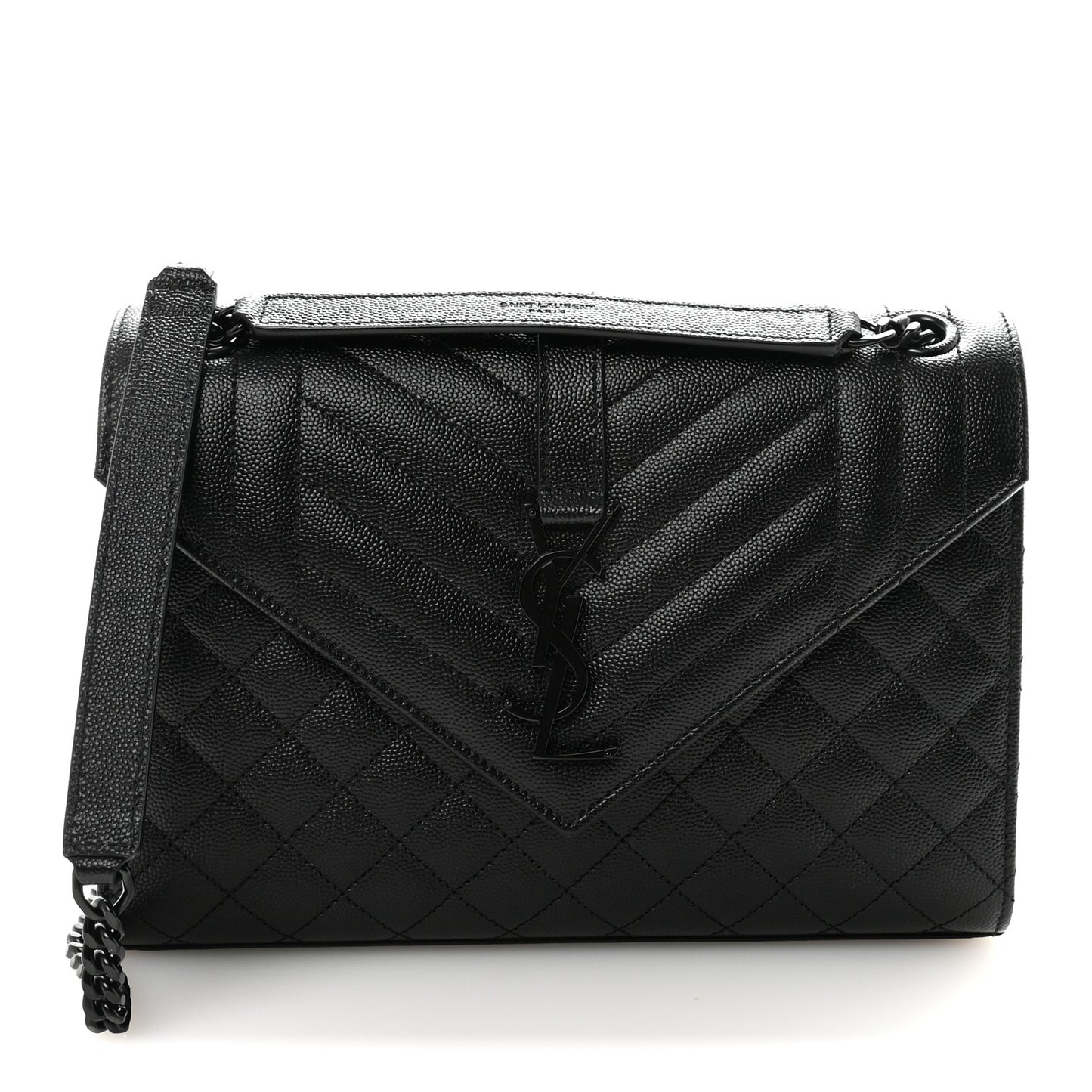 Grain De Poudre Textured Mixed Matelasse Triquilt Medium Monogram Monochrome Satchel Black
