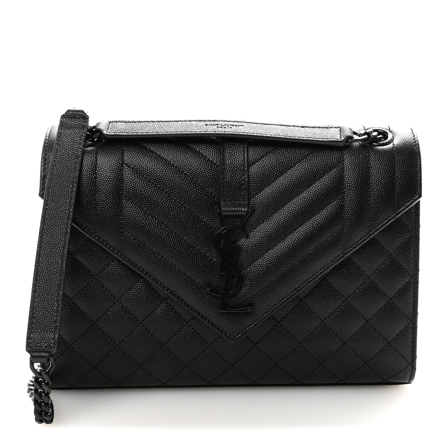 Saint Laurent Grain De Poudre Textured Mixed Matelasse Triquilt Medium Monogram Monochrome Satchel Black 1 of 10