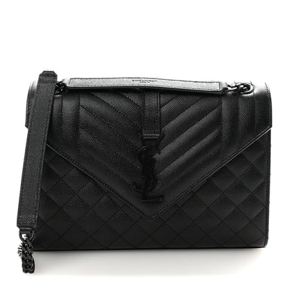 Saint Laurent Grain De Poudre Textured Mixed Matelasse Triquilt Medium Monogram Monochrome Satchel Black 1 of 10