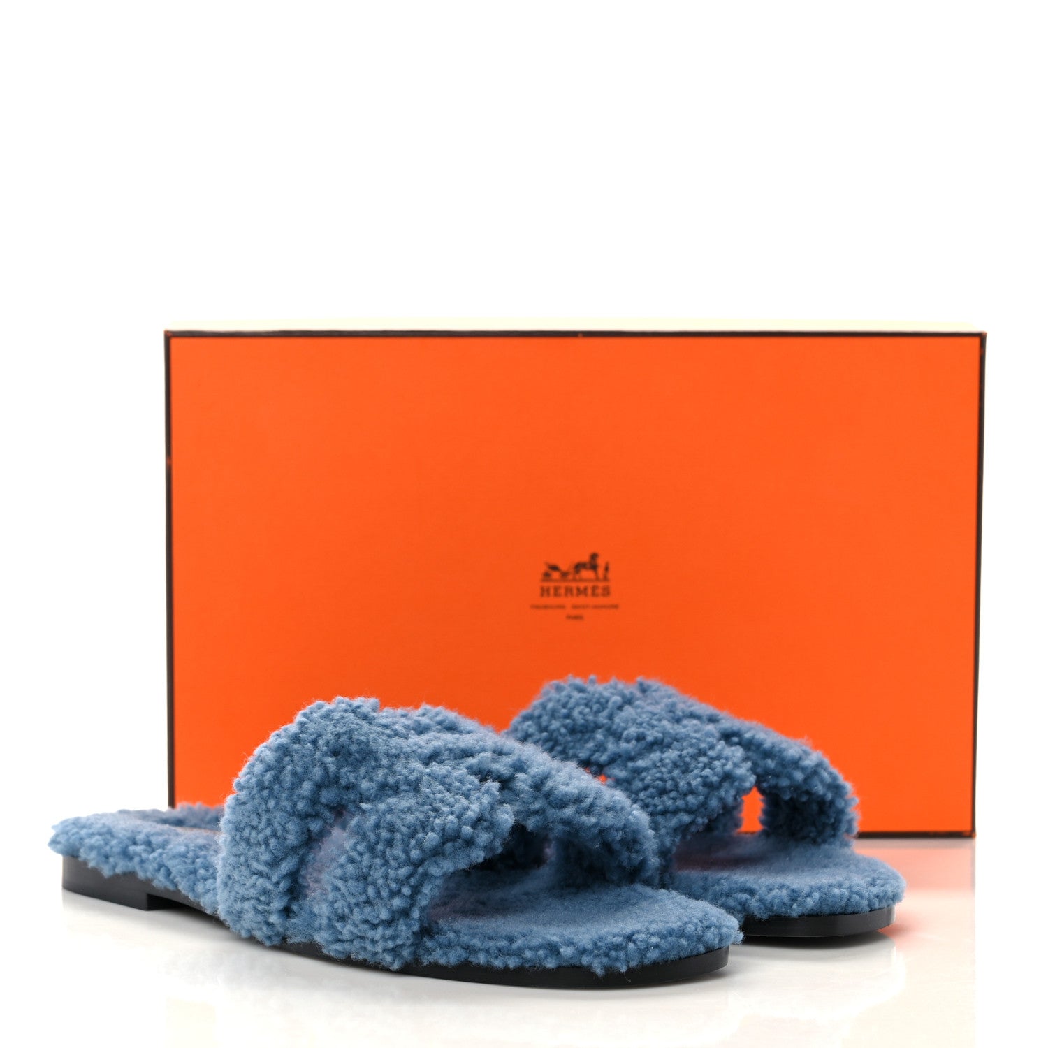 Hermes Woolskin Oran Sandals 41 Bleu 8 of 8