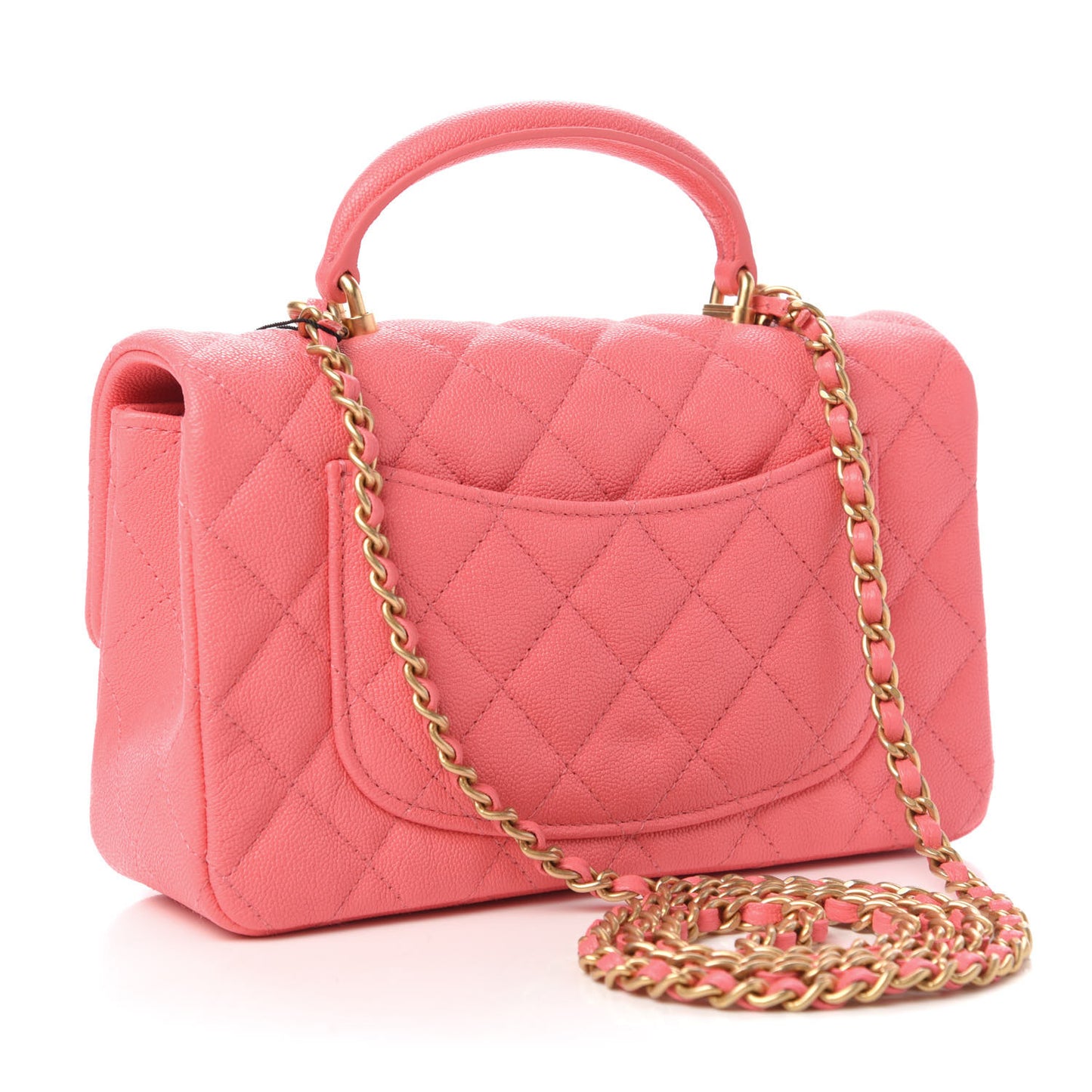 Caviar Quilted Mini Top Handle Rectangular Flap Pink