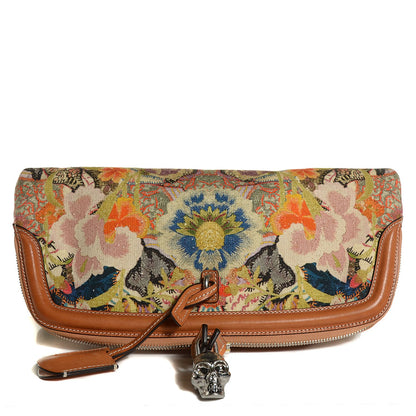 Alexander McQueen Printed Canvas Floral Patchwork Padlock Skull Clutch 1 of 7