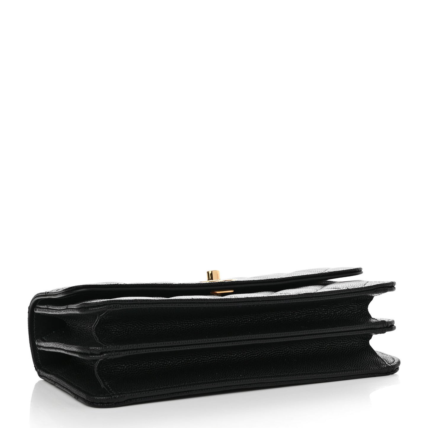 Shiny Caviar Quilted Flap Charm Wallet On Chain WOC Black