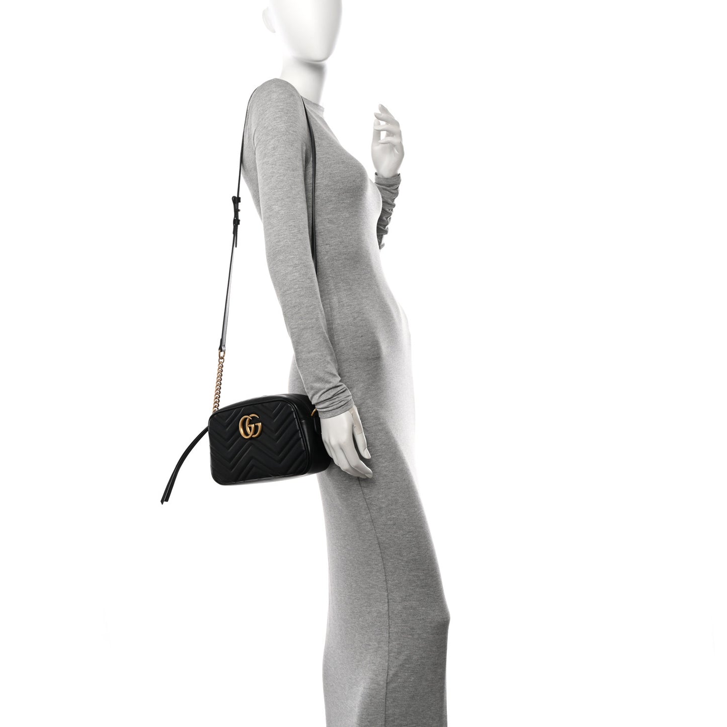 Calfskin Matelasse Small GG Marmont Chain Shoulder Bag Black