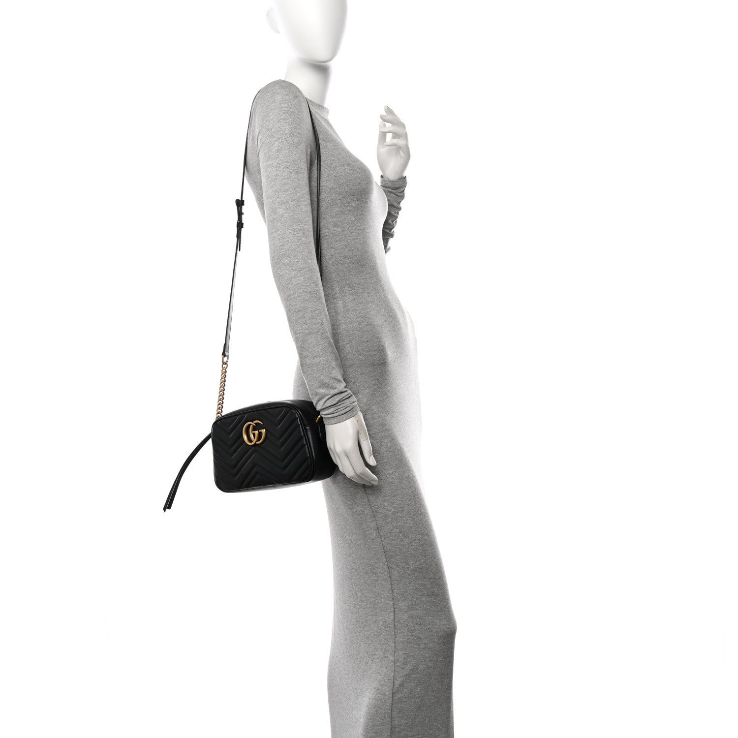 Gucci Calfskin Matelasse Small GG Marmont Chain Shoulder Bag Black 3 of 10