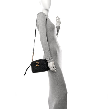 Gucci Calfskin Matelasse Small GG Marmont Chain Shoulder Bag Black 3 of 10