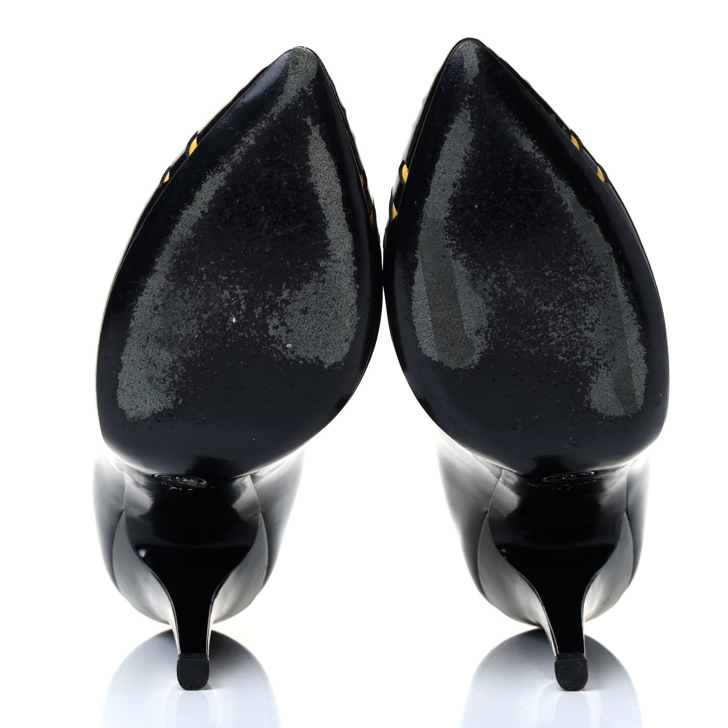 Chanel Patent Cut Out CC Pumps 37 Black Yellow 5 of 6