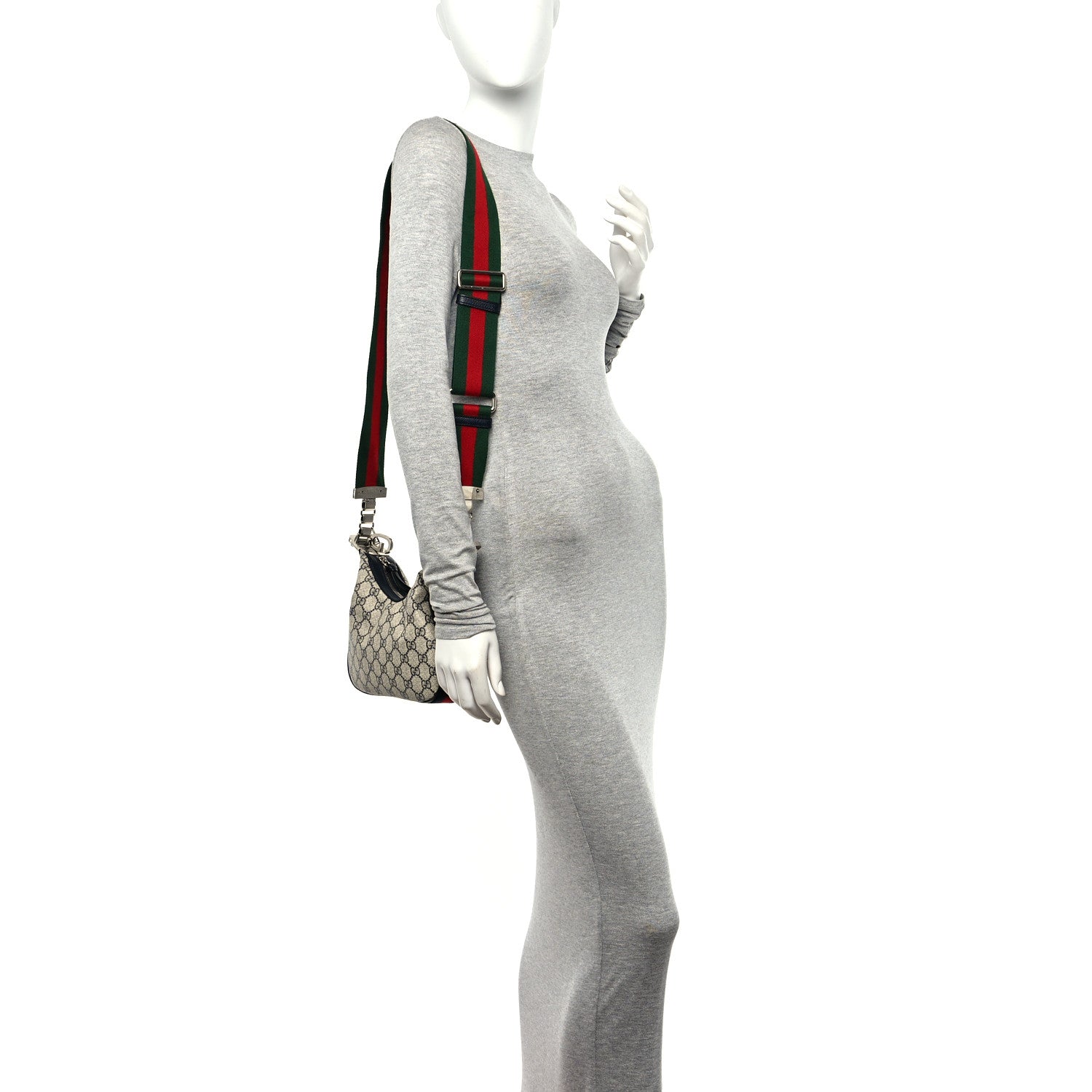 Gucci GG Supreme Monogram Textured Calfskin Web Small Attache Shoulder Bag Beige Blue 2 of 10