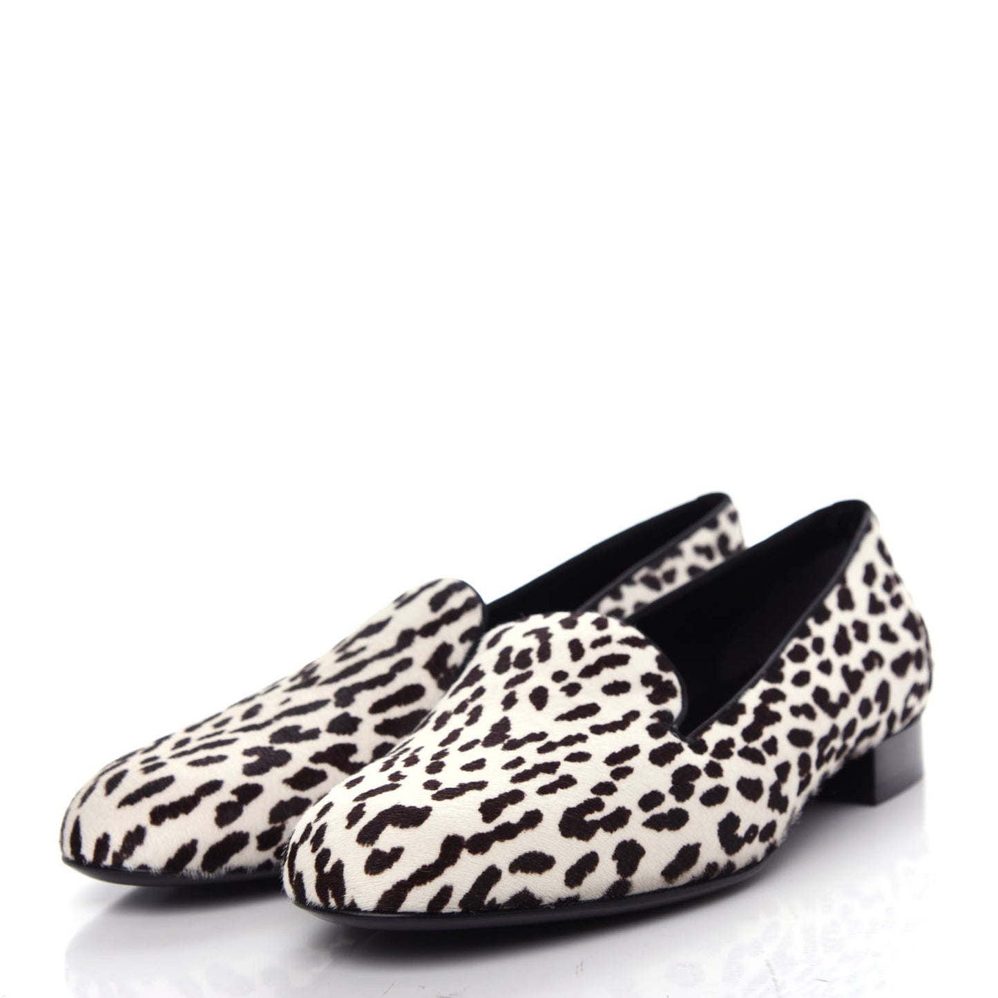 Calfskin Calf Hair Corda Snow Leopard Slipper 38 Black White
