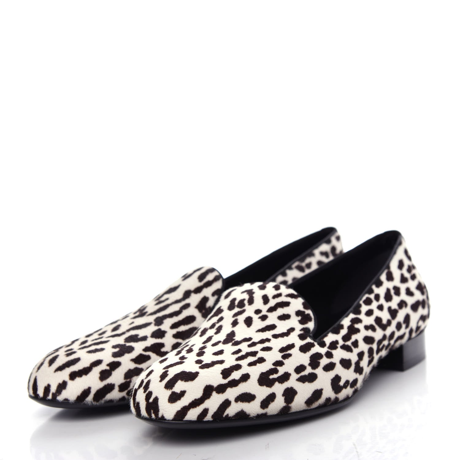 Saint Laurent Calfskin Calf Hair Corda Snow Leopard Slipper 38 Black White 3 of 11