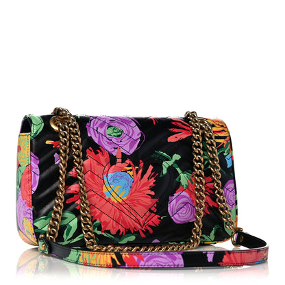 Gucci X KEN SCOTT Calfskin Matelasse Floral Small GG Marmont Shoulder Bag Black 3 of 14