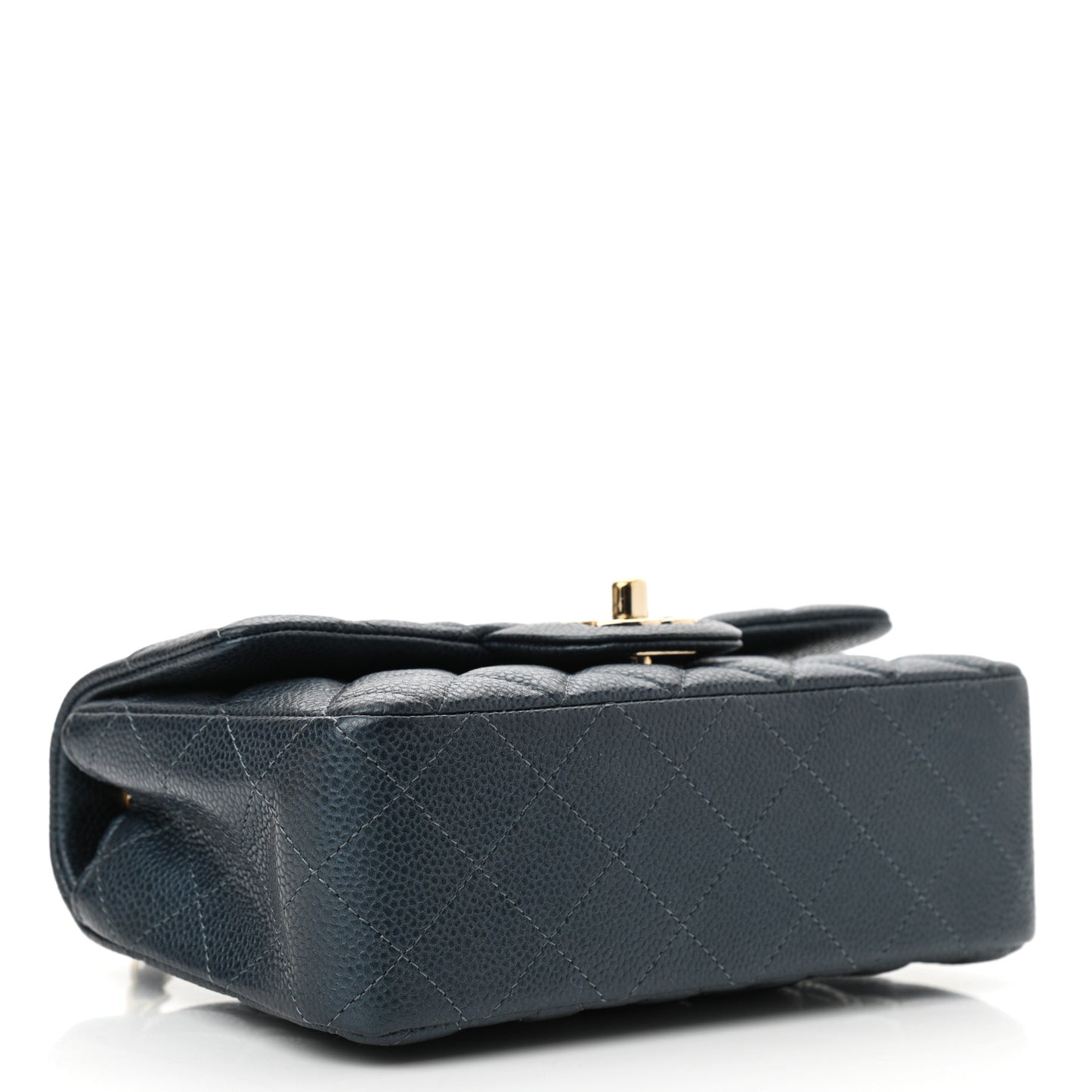Iridescent Caviar Quilted Mini Rectangular Flap Dark Blue