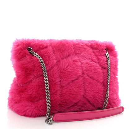 Saint Laurent Merino Shearling Lambskin Quilted Small Loulou Puffer Monogram Chain Satchel Fuchsia 3 of 9