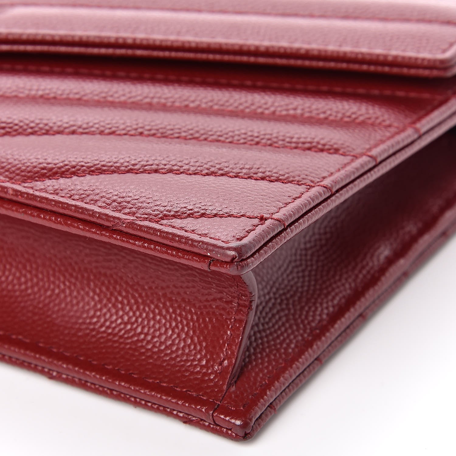 Saint Laurent Grain De Poudre Matelasse Chevron Monogram Envelope Chain Wallet New Red 9 of 11