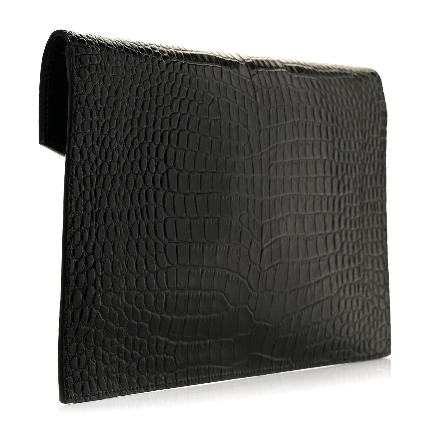 Calfskin Crocodile Embossed Uptown Monogram Clutch Black