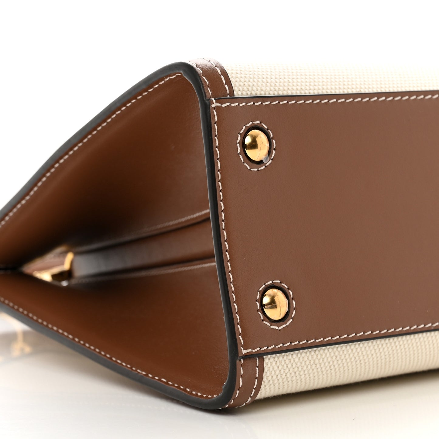 Canvas Smooth Calfskin Mini Frances Tote Natural Malt Brown